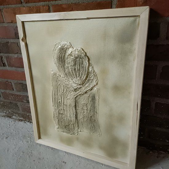 Merkloos / Sans marque Handgeschilderd Abstract 3D Canvas Schilderij - Goud - 45x55 cm - Rechthoek - Landelijk - Met Lijst
