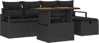 vidaXL Tuinbank Set 6-delig Zwart Polyrattan