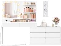 Songmics Kaptafel – Met spiegel en LED-verlichting – 9 lades – 3 lichtkleuren – Wolkenwit – Afmetingen 40 x 169,2 x 145,5 cm