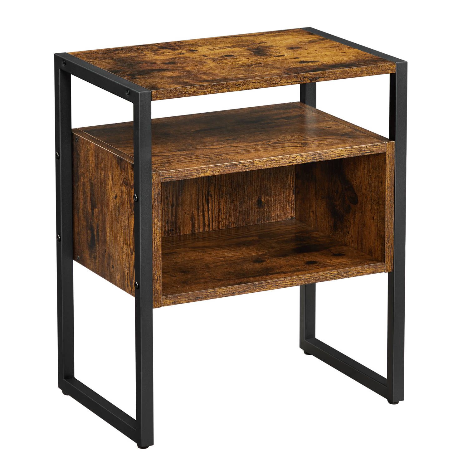 Acaza open nachtkastje - industrieel - metaal/hout - bruin/zwart