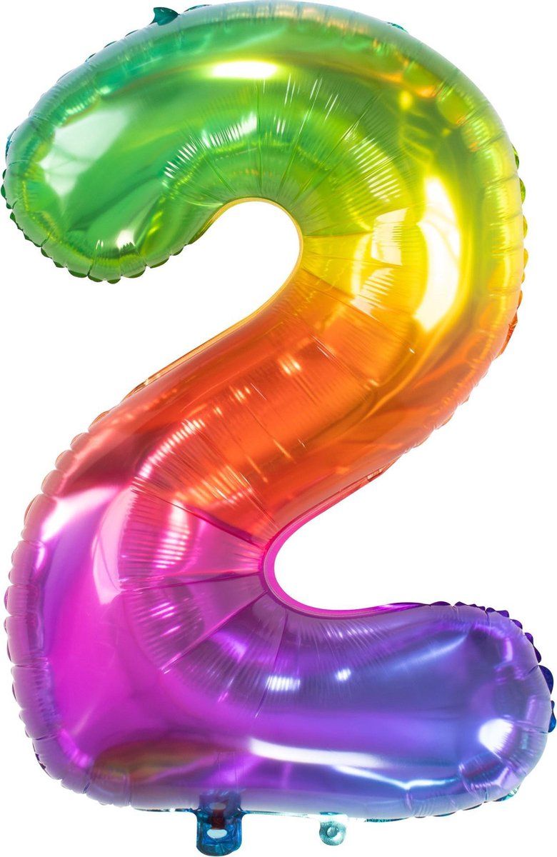 Folat Folie Ballon Cijfer 2 Regenboog XL 86cm