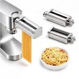 Pasta-accessoires MMOBIEL Pasta Maker Attachment voor Kenwood Staande Mixer 3-delig – Pasta Roller, Spaghetti Cutter & Fettuccine Cutter – Roestvrijstalen Accessoires Incl. Adapter