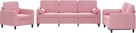 vidaXL 3-delige Loungeset met kussens fluweel roze