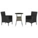 Salon de jardin 3 pièces polyrattan noir avec coussins