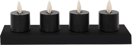 Anna's Collection Oplaadbare LED theelichtjes - 4x - Zwart