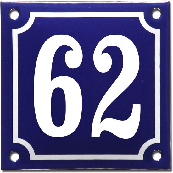 EmailleDesignÂ® Emaille huisnummer blauw/wit nr. 62