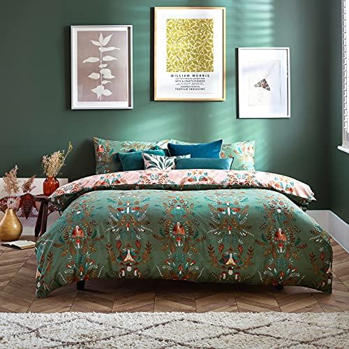 furn. Luna Wood Dekbedovertrek Set - Fern Green - Tweepersoons
