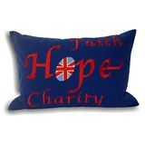 Paoletti Faith Hope Charity borduurwerk 100% katoen kussensloop, marineblauw, 35 x 50 cm