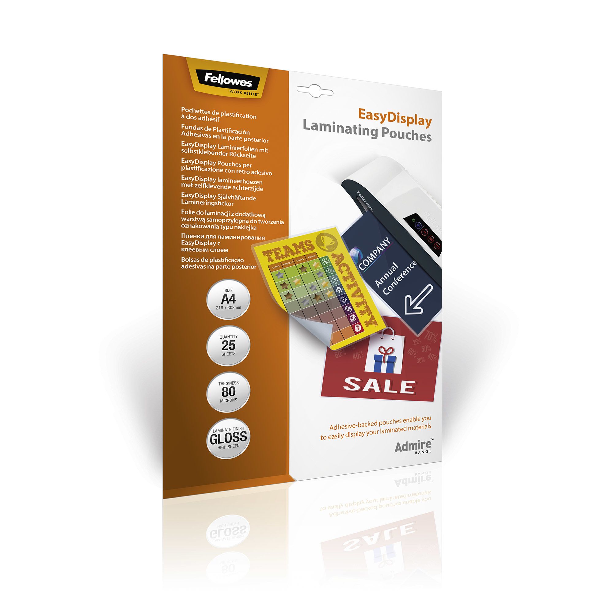 Fellowes Admire A4 Laminating Pouches - Self-Adhesive - Pack of 25