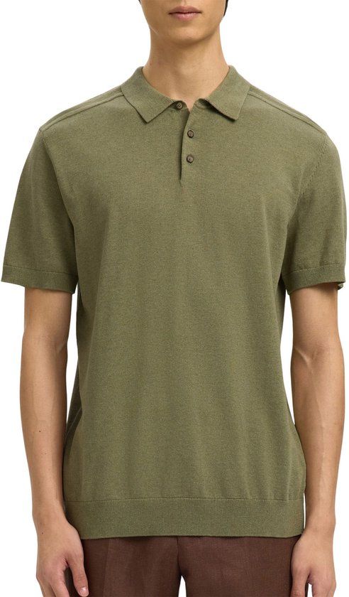 Selected Berg Knit Polo Heren - Maat L - Olijfgroen