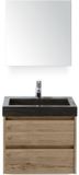 BES LED Dante Badmeubelset 60 cm - Natuur Eiken - Wastafel Hardsteen Wit Lucca met Spiegelkast