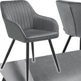 Tectake® Fluwelen stoel met gestikt patroon - Moderne eetkamerstoel - Kuipstoel - Woonkamer, eetkamer, lounge of kaptafelstoel - Grijs/zwart