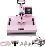 Merkloos Warmtepersmachine, 15 X 15 Inch, 8-In-1 Warmteoverdrachtsmachine met 6-30 Oz Tumblerpers, 360° Draaibaar voor T-Shirts/mokken/Hoeden/Borden, Digitale Precisieregeling, Roze