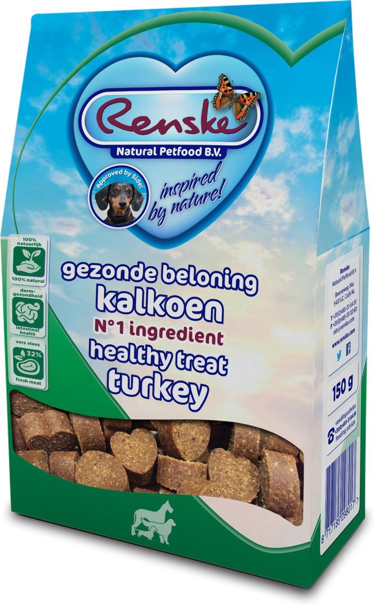 RENSKE Gezonde Beloning Hartjes Kalkoen - 150 GR