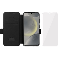 BlueBuilt Samsung Galaxy S25 Book Case Leer Zwart + BlueBuilt Screenprotector Glas