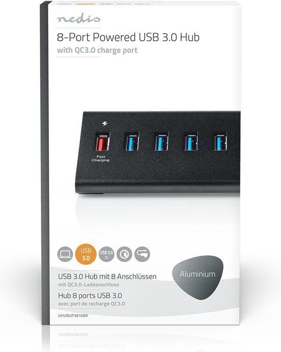 Nedis USB-Hub - 8 Poorten - USB 3.0 - Zwart