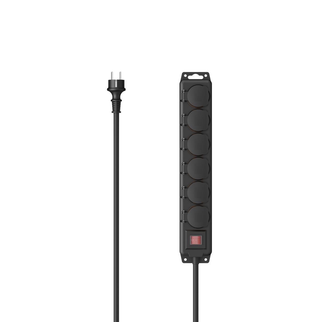 Hama Outdoor Power Strip - 6 Outlets, 2m Cable, IP44, Black