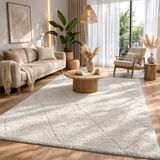 the carpet Bahar Shaggy – Hoogpolig vloerkleed met ruitpatroon in Scandinavische stijl, crème, 240 x 340 cm