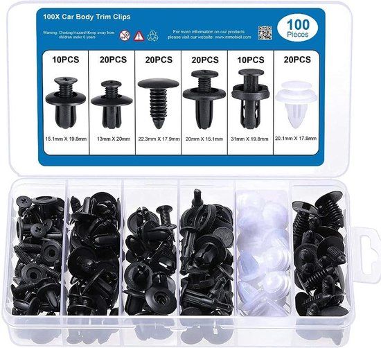 MMOBIEL 100 Delige Auto Carrosserie Clips, Klinknagels Reserve Onderdelen - Zwart/Wit