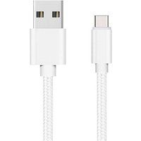 Phonillico® Kabel voor Samsung Galaxy A20E / A40 / A50 / A70 / A80 / S10 / S10 PLUS / S10E / S9 / S9 PLUS / S8 / S8 PLUS / NOTE 10 / NOTE 10 PLUS / NOTE 9 / NOTE 8 / A8 2018 / A9 2018 - USB-C Oplaadkabel Nylon Gevlochten Zilver Wit 1 Meter