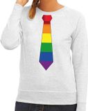 Bellatio Decorations Shoppartners Bv Gay Pride Regenboog Stropdas Sweater Grijs Dames XXL