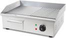 VERTES Plancha Électrique 3000W en acier inoxydable Surface de cuisson lisse et rainurée 55x35cm, Thermostat, Température 50-300°C, Protection contre les éclaboussures et la chaleur