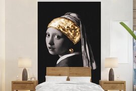 Nr1Wallpaper Behang - Fotobehang Meisje met de parel - Johannes Vermeer - Goud - Breedte 180 cm x hoogte 280 cm