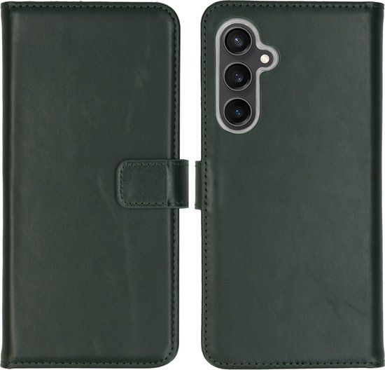 Selencia Echt Lederen Bookcase Hoesje voor Samsung Galaxy S23 FE - Groen - Met Pasjeshouder