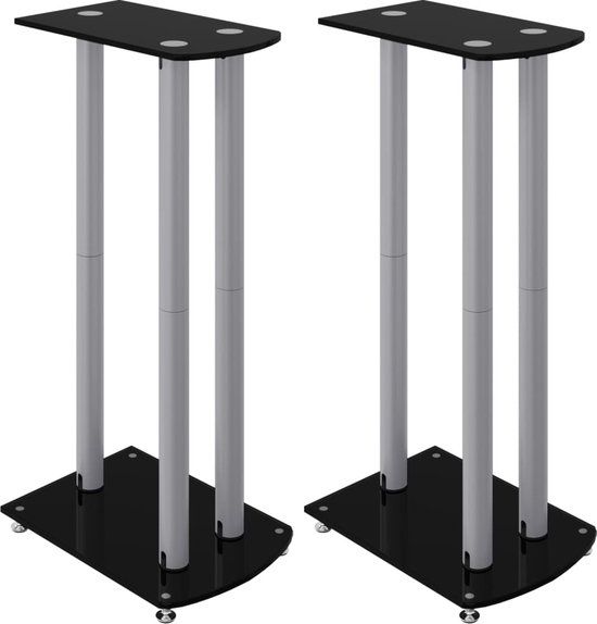 vidaXL Luidsprekerstandaards - 2 stuks - 3 pijlers - Gehard glas - Zwart/Zilver