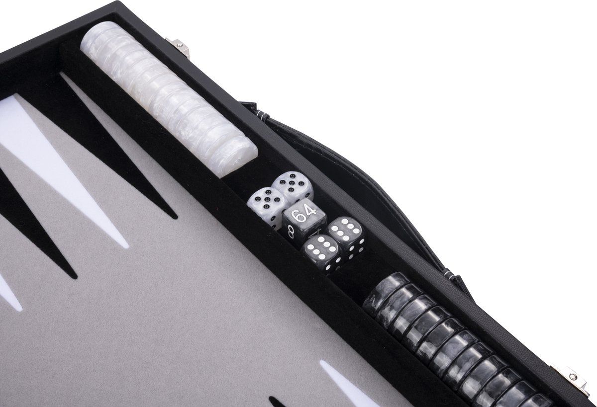 Longfield Backgammon 15 inch zwart wit en grijs ingelegd vilt
