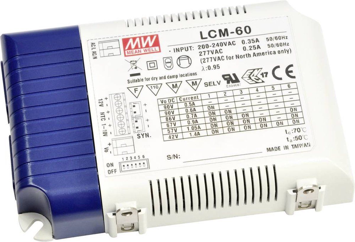 Mean Well LCM-60DA - LED-driver 2 - 90 V/DC 60 W 0.5 - 1.4 A Constante stroomsterkte