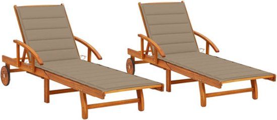vidaXL Ligstoelen 2 st met kussens massief acaciahout