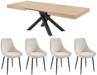 Vente-unique Set tafel CATONAV + 4 stoelen MASURIE - Naturel en crèmewit