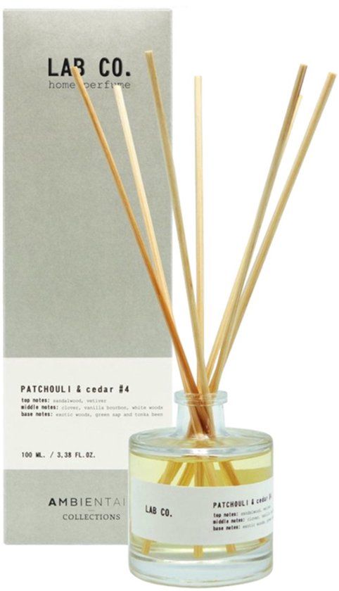 Lab Co. Geurstokjes Patchouli & Cedar - warm zacht - 100 ml Diffuser