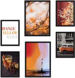 Wandprints set oranje, geel & wit - zonder lijst - wanddecoratie voor thuis en kantoor - gecertificeerde materialen, Made in Italy - bijpassende poster 2 x A3 & 4 x A4 B3-30 x 42 & 21 x 38 cm