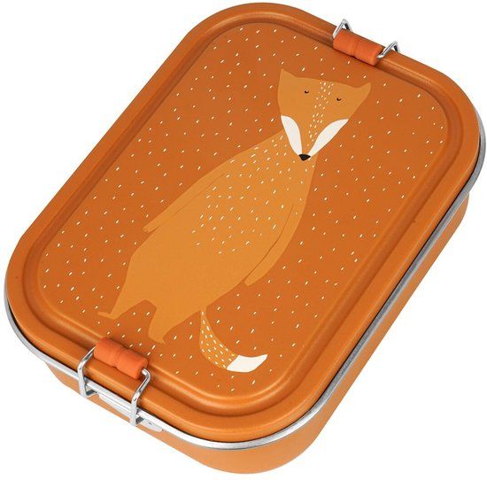 Trixie Brooddoos groot - Mr. Fox - RVS Lunchbox voor kinderen - 2 vakken - Oranje