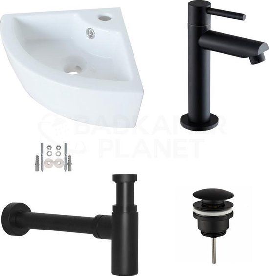 Sani Royal Cassa - Fonteinset - Mat Zwart - 32x32x13 cm - Incl. Kraan, Afvoer en Sifon