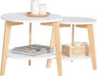 SoBuy Set van 2 bijzettafels, massief rubberhout, 2-delig, wit