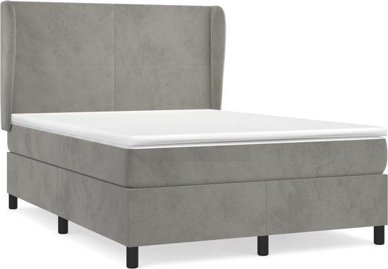 vidaXL Boxspring met matras fluweel lichtgrijs 140x190 cm