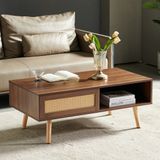 STILVORA Salontafel - Rotan Vlechtwerk Met Schuifdeur En Opbergruimte - Voor Woonkamer En Slaapkamer - MDF - Bruin - 105x55x40 Cm