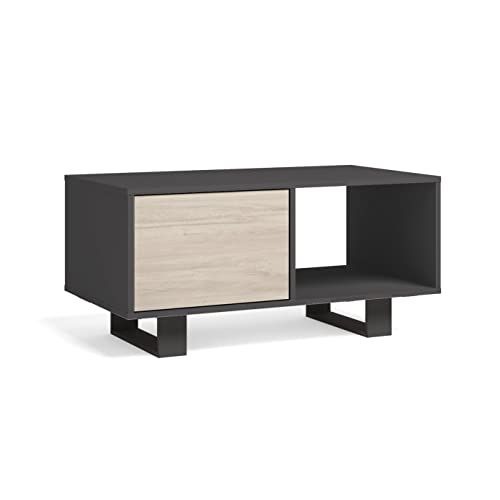 Skraut Home Salontafel met deuren Wind model 92x50x45cm (Grijs-Eiken)