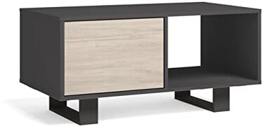 Skraut Home - Salontafel met deuren, Eetkamer, Wind model 92x50x45cm (Grijs-Eiken)