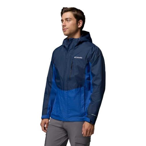 Columbia Heren Pouring Adventure 3 jas, waterdichte regenjas, Collegiate Navy, Mountain Blue, XL