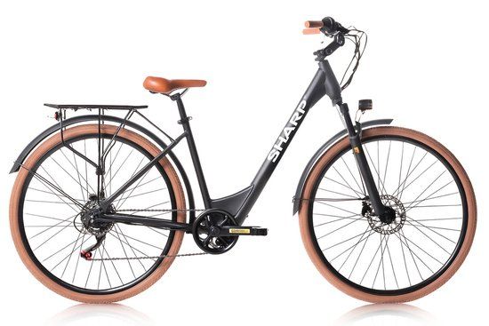 Sharp Queens elektrische damesfiets 28 inch zwart 51 cm lage instap staal 6 versnellingen Bafang motor 290 Wh 0-75 km