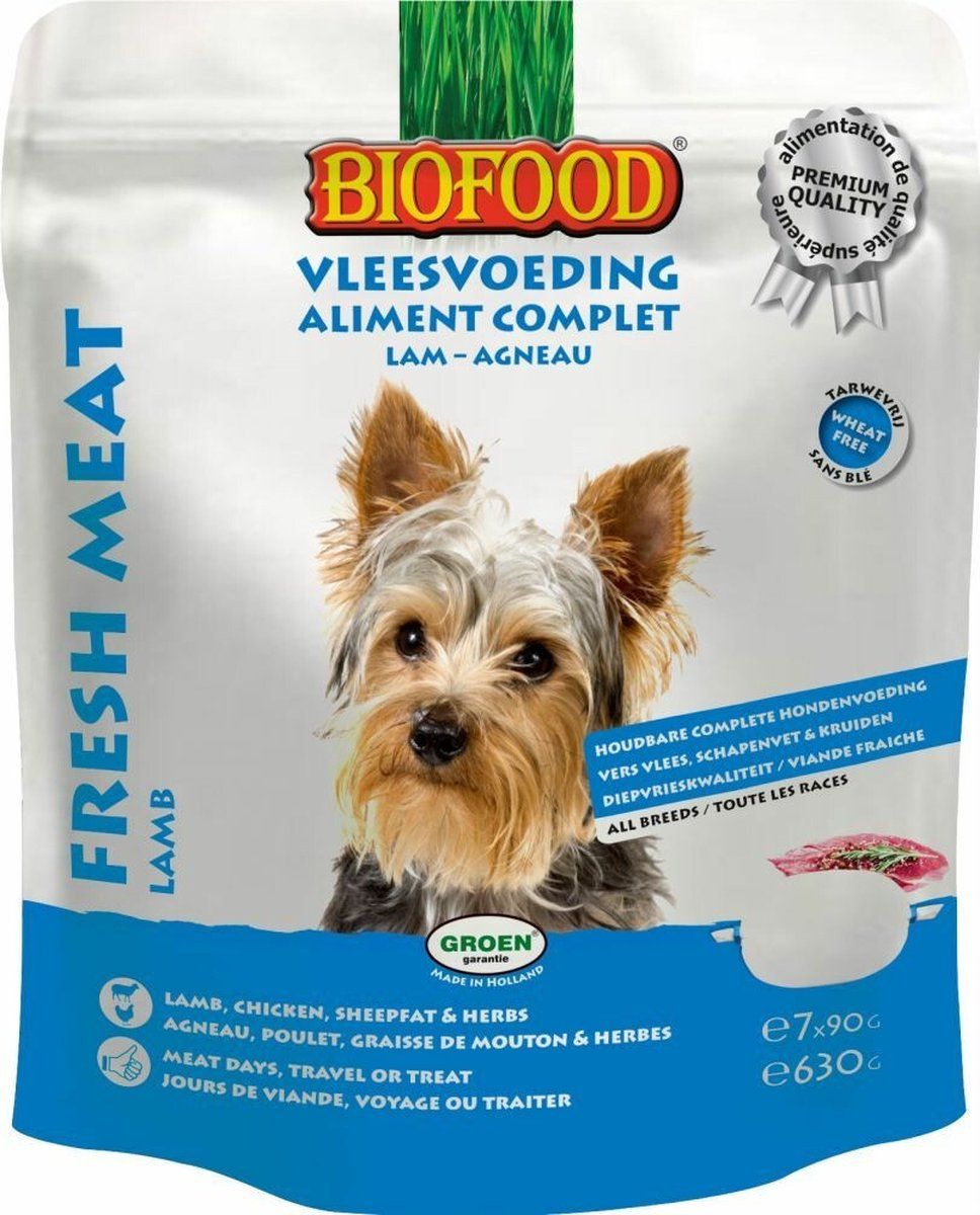 BIOFOOD Vleesvoeding - 8x - Lam - Rijst 7 x 90 gr - Voordeelpakket