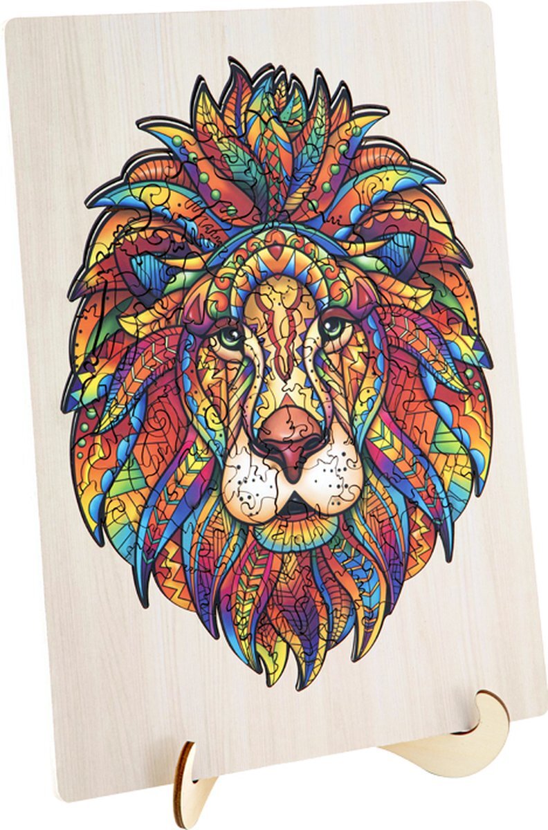 Grafix Houten puzzel Leeuw | unieke puzzelstukjes in vorm van dieren | 140 puzzelstukjes | Puzzel voor kinderen en volwassenen | Formaat 30 X 22.5 CM | Cadeau voor jong en oud