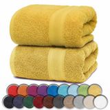NatureMark Set van 2 Saunahanddoeken, Premium Kwaliteit, 80 x 200 cm, 100% Katoen, Geel