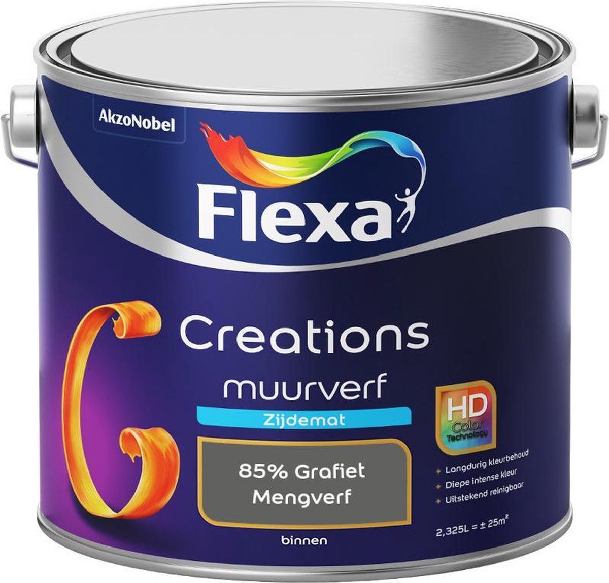 FLEXA Creations - Muurverf Zijde Mat - Mengkleuren Collectie - 85% Grafiet - 2,5 liter