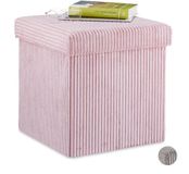 Merkloos Relaxdays Poef - Opvouwbaar - Ribstof - Met Deksel - Opbergruimte - 38 x 38 x 38 cm - Roze