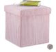 Merkloos Relaxdays Poef - Opvouwbaar - Ribstof - Met Deksel - Opbergruimte - 38 x 38 x 38 cm - Roze
